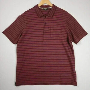 Ted Baker Mens Polo Shirt Short Sleeve Collared‎ Burgundy Blue Stripe Sz XL 5 UK